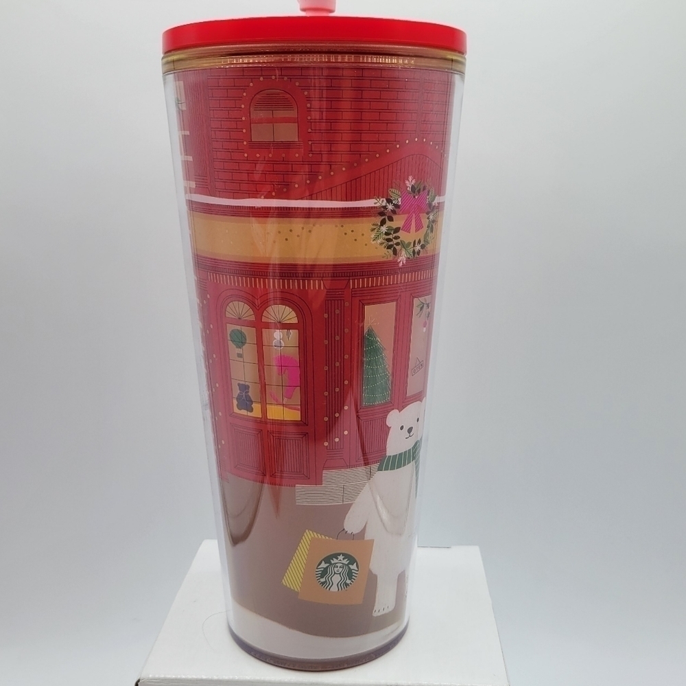 Starbucks Christmas Shopping Bear Cold Cup tumbler With Straw Topper - Picture 6 of 10